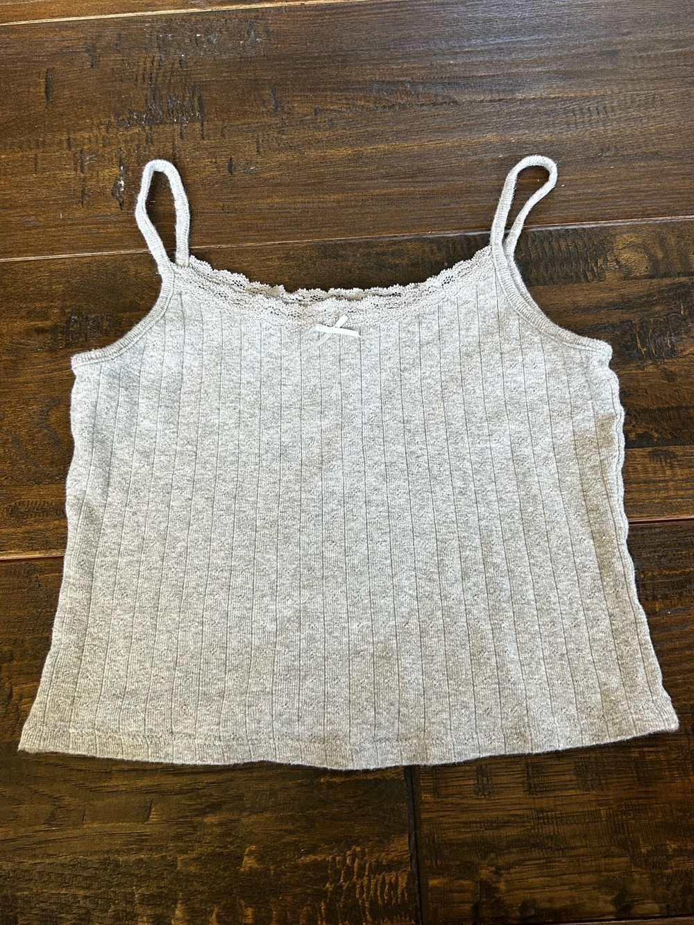Ribbed Lace-Trim Tank Top in Light Gray